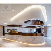 Comptoir de bar en pierre artificielle à surface solide, antibactérien, écologique, contemporain, décoré d'éclairage LED brillant, pour les écoles