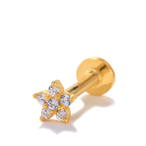 Pendientes de tuerca con rosca de plata de ley S925 y circonita copo de nieve de 16G, parte trasera plana, chapados en oro de 18k - Product Image 1