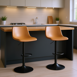 Ensemble de tabourets de bar modernes réglables en hauteur, revêtement en similicuir marron, base ronde en métal, mobilier de bar pour la maison - Product Image 2