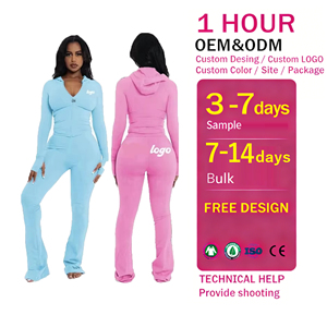 Üreticileri özel eşofman egzersiz setleri kadınlar fermuar up Hoodie ceket Flare pantolon tayt kadınlar için 2 parça Set eşofman - Product Image 1