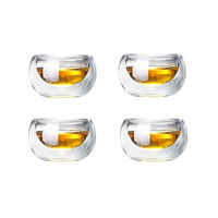 Tasse à thé en verre Chawan personnalisée résistante à la chaleur en bambou, tasse isolante en verre borosilicate à double paroi avec infuseur à thé
