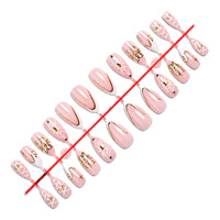 Ongles en amande avec motifs de lignes, contour de cœur rose clair, mignons, à presser, fabriqués à la machine en ABS, 24 pièces, ongles en amande avec étoiles