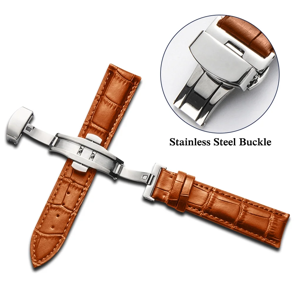 Lionorm Business Custom Quartz Watch Bands Waterproof & Sweat-Resistant Luxury Leather Strap with butterfly Clasp Band Brown