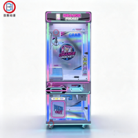 Máquina de grúa de premios LED RGB moderna, rosa y azul neón, para centros comerciales y centros de entretenimiento familiar