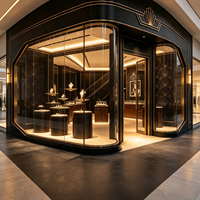 Vitrine à bijoux Art Déco noire et or sur mesure, aménagement intérieur de boutique de bijoux de luxe