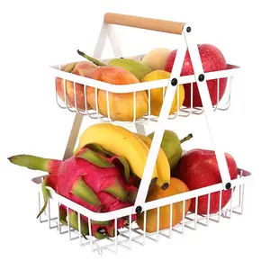 Panier à Fruits en maille métallique à 2 niveaux, rangement de cuisine Portable étagère de comptoir pour Fruits légumes articles de toilette ménagers