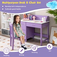 Bureau et chaise en bois personnalisés pour enfants Table d'apprentissage scolaire en bois violette Table d'écriture et chaise avec espace de rangement