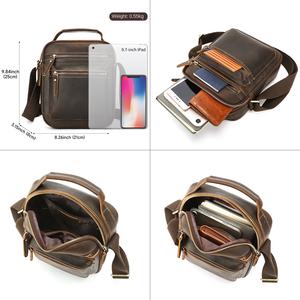 Bolso de Hombro de Cuero Genuino para <span class=keywords><strong>Hombre</strong></span>, Estilo Vintage, con Cremallera, Bolso de Mensajero de Negocios, Bolso Satchel - Product Image 4