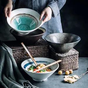 Mangkuk Ramen keramik Jepang aman untuk restoran, pencuci piring