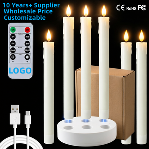 Bougies <span class=keywords><strong>LED</strong></span> sans flamme 3D rechargeables avec télécommande et station de charge, effet de flamme vacillante, cire véritable pour la décoration de restaurant - Product Image 1