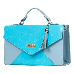 Bolso Bandolera Azul Fabia para Mujer de Fana, Patrón Geométrico, Cuero PU, Estilo Vintage, Uso Diario de Verano - Product Image 1
