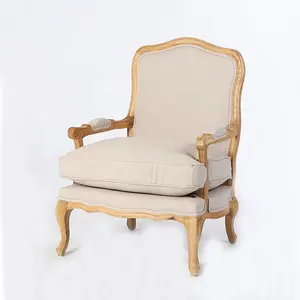 手工雕刻法式织物木制扶手椅/客厅使用单人沙发椅家具 (CH-863-OAk)