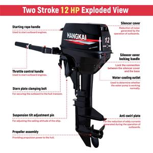 محرك قارب خارجي بقوة 12 حصان ثنائي الشوط مبرد بالماء للصيد والزوارق واليخوت ورحلات مشاهدة المعالم السياحية مصنوع من الألومنيوم - Product Image 2