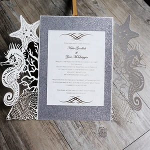 Invitations de mariage uniques sur le thème de l'été, coquillages, animaux marins, <span class=keywords><strong>papier</strong></span> découpé au <span class=keywords><strong>laser</strong></span> - Product Image 6