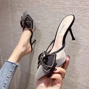 Women's Mesh Baotou Bow Half Slippers High Heels 2025 Summer New Fashion Stiletto Heel All-match Slippers for Outer Wear - Product Image 2