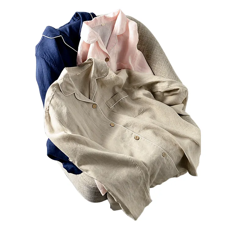 Organic Linen Men's Homewear Women Linen Sleepwear Stone Washed Linen Pajamas