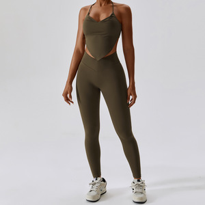 2023 nuevo diseño OEM ODM Fitness Workout Active Wear Athletic Gym Set para mujeres personalizado 2 piezas Sexy Yoga Wear sujetador pantalones cortos Leggings - Product Image 6