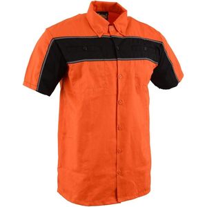 2025 Leather MDM11670.144 Men's <b>Black</b> Work Shirt with Orange <b>Button</b> up Heavy-Duty Classic Mechanic Workwear - Product Image 2