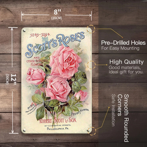 Letrero Metálico Vintage con Diseño de Rosas, Decoración de Rosas Escocesas y Lirios del Valle para el Hogar, Cocina, Arte de Pared, Placa Botánica Retro - Product Image 5