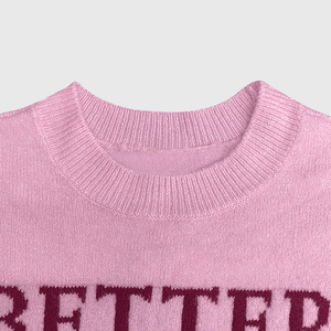 Pink Letter Jacquard Sweater Women Crew Neck Long Sleeve Knitted <b>Pullover</b> Casual <b>Jumper</b> Custom - Product Image 5