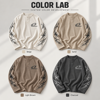 Nouvelle Arrivée Sweat-shirt Homme en Maille Gaufrée à Col Boutonné Manches Longues Imprimé Sérigraphié Épaules Tombantes Style Décontracté Streetwear