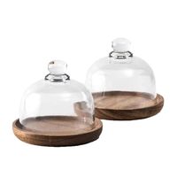 Plateau à gâteau en verre élégant avec couvercle en bois, plateau de présentation de desserts pour le thé de l'après-midi ou pour offrir en cadeau