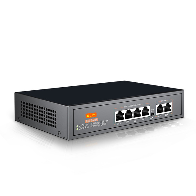 Factory OEM ODM AI Smart Poe Switch 4 Ports Poe Ports Ethernet Switch Network Switch 2 Ports 100M Uplink Switch Poe Gigabit