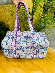 Great Price Cotton Weekender Travel Bag, Handmade Quilted Fabric Duffle Bag, Block Printed, <b>Hand</b> <b>Luggage</b> Bag, Bags for Women, - Product Image 3
