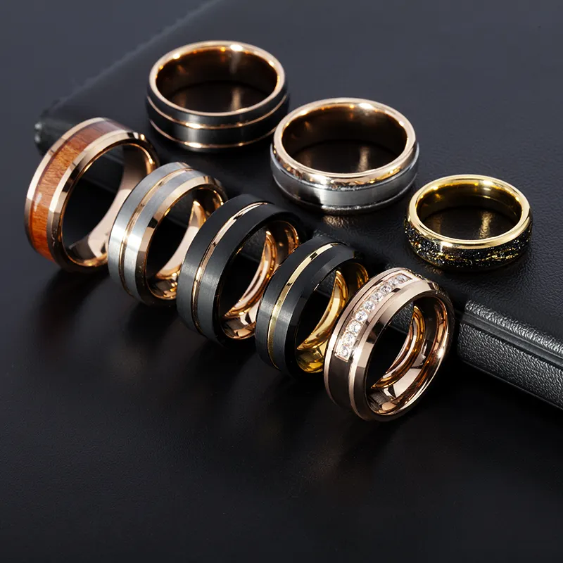 Custom Fashion Tungsten Ring Matte Finish Beveled Polished 8mm Tungsten Carbide Wedding Band Ring for Men