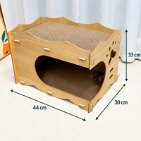 Maison pour chat en carton ondulé à double niveau, imitation bois, grande entrée ronde, lit pour chat, griffoir multi-surfaces