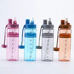 600ml 700ml bpa free plastic sports water bottle with long straw