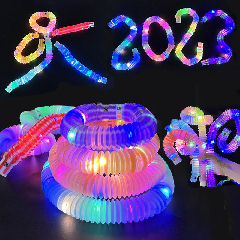 Children's Decompression Luminous Telescopic Tube Color Stretch Plastic Tube Corrugated Tube Flashing Toys