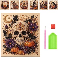 Kit de peinture diamant DIY Halloween, plus grand format 25 cm, décoration murale Sorcière, Veau, Citrouille, Fantôme