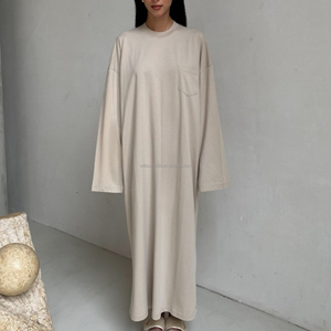 Abito T-shirt <span class=keywords><strong>Oversize</strong></span> di Alta Qualità Willson, Abito Modesto di Dubai, Colore Unito, Abaya Larga, <span class=keywords><strong>Abbigliamento</strong></span> Islamico per Donne Musulmane - Product Image 1