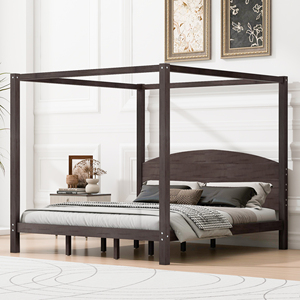Modern King Size Solid Wood <b>Canopy</b> Platform <b>Bed</b> with Plywood Panel Adjustable Eco-Friendly & Durable Headboard Support Legs - Product Image 1