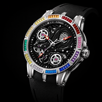 Montre à quartz avec boîtier en alliage serti de diamants, 45 mm, cadran grand format, aiguilles tendance, résistance à l'eau 30 m, bracelet en silicone lumineux