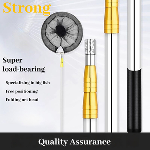Ensemble complet d'épuisette de pêche pliante tige télescopique en acier inoxydable, ultra-léger, ultra-dur, portable de grande taille - Product Image 2