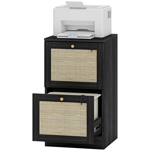 Meuble <span class=keywords><strong>de</strong></span> <span class=keywords><strong>rangement</strong></span> vertical étroit en rotin à 2 tiroirs, verrouillable <span class=keywords><strong>avec</strong></span> clé, bouton doré, pour <span class=keywords><strong>bureau</strong></span> à domicile - Product Image 5