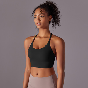 Wholesale Women Halter U Neck Sports Bra Thin T <b>Back</b> Strap Removable Pads Yoga Crop <b>Top</b> <b>Low</b> Support Gym Athletic Training Bra - Product Image 3