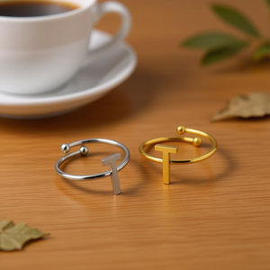 Angelina T Letter <b>Ring</b> Stainless Steel Gold And Silver Tone Unisex <b>Fashion</b> Jewelry Daily Wear Gift - Product Image 2