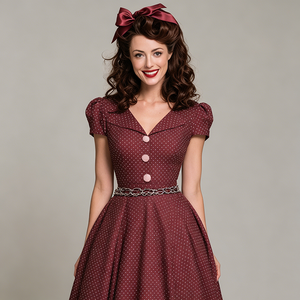 Ensembles assortis rétro pour la famille, robe à pois bordeaux pour maman, costume pour papa, gilet pour garçon, robe courte pour fille, pour séance photo, mariage - Product Image 3