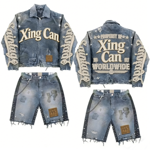 Chándal de Mezclilla Estilo Urbano Vintage para Hombre, 100% Algodón, Personalizado con Bordado/Efecto Desgastado y Otros Diseños Artesanales - Product Image 1
