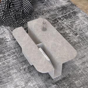 Mesa de Centro Moderna Convertible con Aspecto de Mármol, Mesa Ovalada Móvil con Textura de Piedra Gris, Muebles para Sala de Estar - Product Image 4