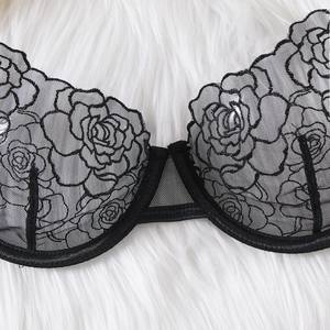Vente chaude ensemble de sous-vêtements Sexy pour femmes maille érotique pure nue avec armature brodée Lingerie Push-up pleine dentelle culotte soutien-gorge - Product Image 2