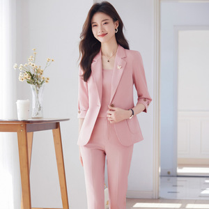 Hotel Receptionist Uniform Three Quarter Sleeve Suit Set Business Commute Interview Professional Two Piece Pantsuit - Product Image 2