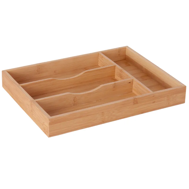 Бамбуковый кухонный ящик, органайзер для посуды, поднос для столовых приборов с рифлеными разделениями для столовых приборов и посуды