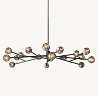 Lámpara de Techo Colgante Ovalada de Cristal Ahumado con Bola de Cristal LED Negra K9 de Cobre para Comedor y Sala de Estar