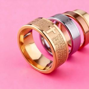 Anillo Religioso Vintage con Cruz Cristiana y Biblia, Anillos de Acero Inoxidable para Pareja, Cruz Cristiana de Acero Titanio con Biblia - Product Image 6