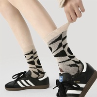 Chaussettes mi-mollet unisexes, nouveau style ethnique, double aiguille, double sens, en coton respirant, haut de gamme, motif géométrique rétro