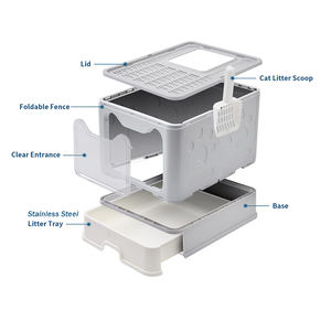 Bac à litière en acier inoxydable avec couvercle Bac à litière pliable fermé avec tiroir amovible Grand bac à litière en métal - Product Image 5